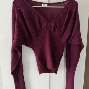 Wine Red V-Neck Knit Pullover Sweater